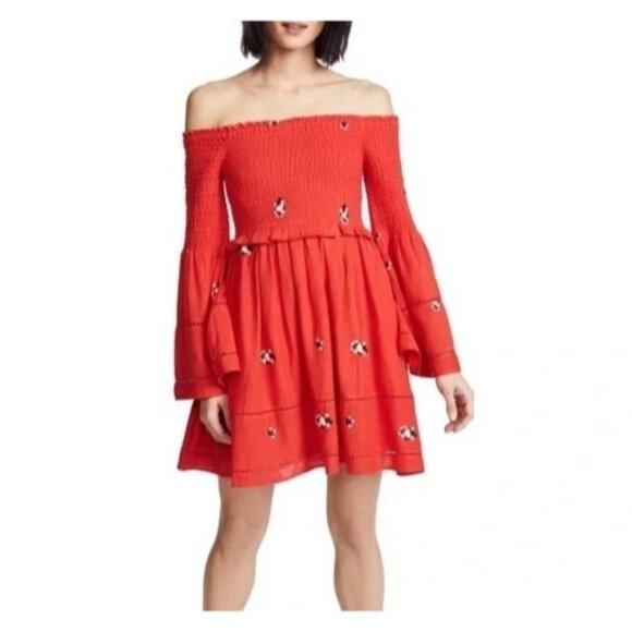 Free People Counting Daisies Bell Sleeve Embroidered Dress Size Large - Picture 1 of 11